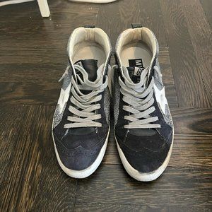 Golden Goose Navy Suede Glitter Mid Star Sneakers - size 8